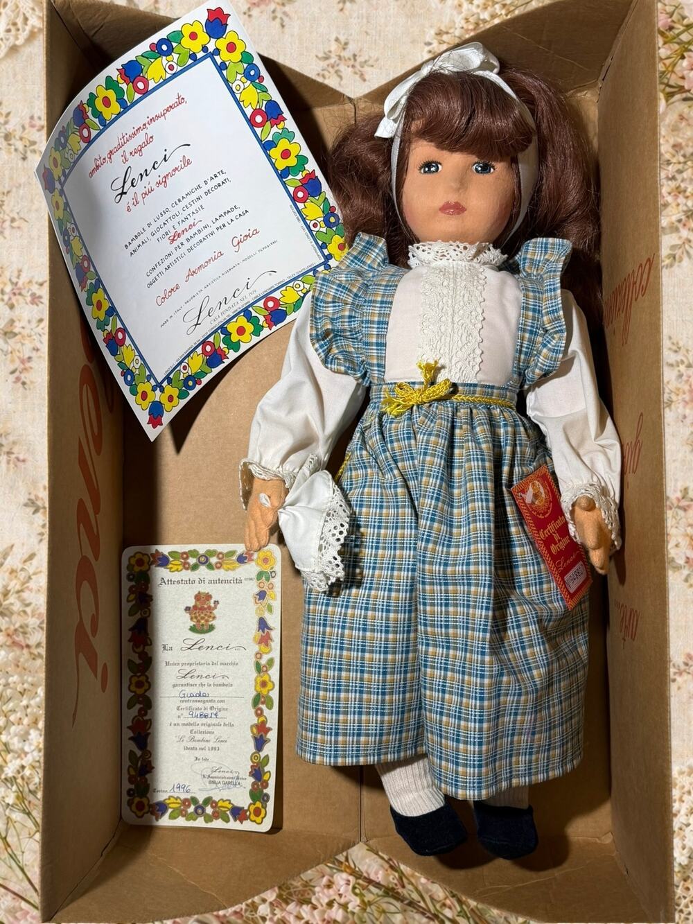 Vintage 1996 Lenci Giada Doll Le Bambine Lenci Italy Box COA Prairie Cottage